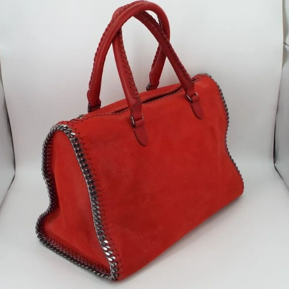 Stella McCartney Falabella Red Satchel Tote Bag Silver Tone Chain Trim Italy - Picture 3 of 14